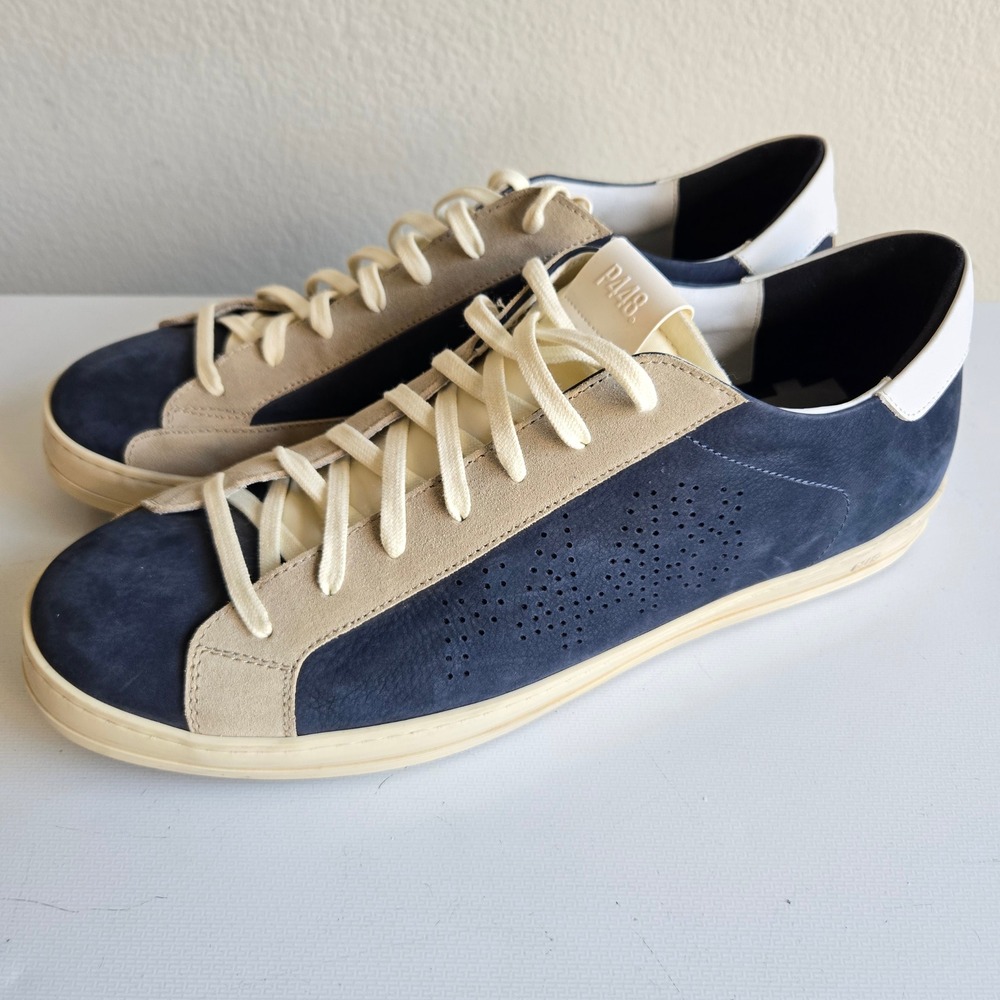P448 John Navy Blue Suede Low Top Sneakers Mens Size 50 / US 15 Made in Italy